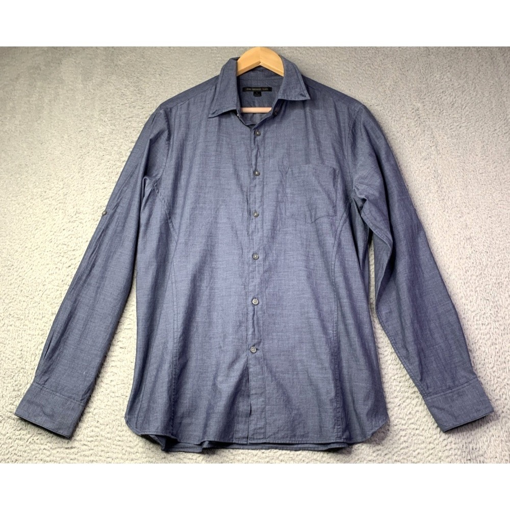 JOHN VARVATOS Shirt Mens Size Large Longsleeve Blue Button Up Lightweight Pocket
